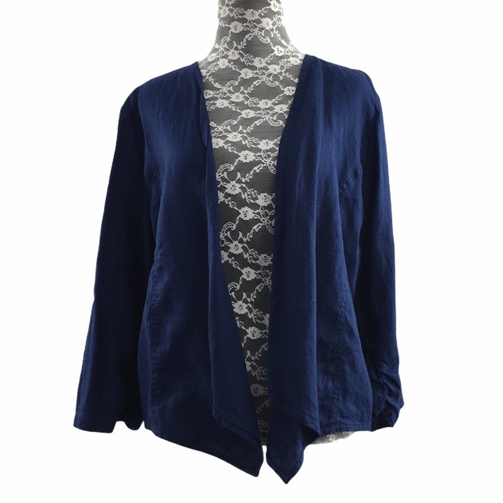 Chico's Blue Linen‎ Open Front Lace Back Caftan Top